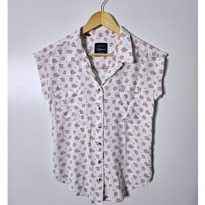 JACHS Girlfriend New York Floral Button Down Top Women's Size XS Short Sleeve